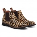 Botina Chelsea Feminina Couro Estampa de Onça Animal Print Solado Borracha Palmilha Gel Macia