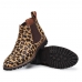 Botina Chelsea Feminina Couro Estampa de Onça Animal Print Solado Borracha Palmilha Gel Macia