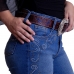 Cinto Feminino de Couro Detalhe Cruz Azul Fivela Tradicional Strass Rodeio Ponteira Prata