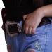 Cinto Feminino de Couro Detalhe Cruz Azul Fivela Tradicional Strass Rodeio Ponteira Prata