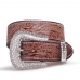 Cinto Feminino Couro Fivela Redonda Com Strass Tradicional Detalhe Cruz Vermelha Texturizado