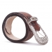 Cinto Feminino Couro Fivela Redonda Com Strass Tradicional Detalhe Cruz Vermelha Texturizado