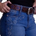 Cinto de Couro Feminino Country Detalhe Cruz Azul Fivela Simples Show Sertanejo