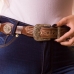 Cinto Feminino Couro Western Fivela Pedraria Strass Brilho Rodeo Country Resistente