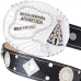 Cinto Couro Feminino Fivela Redonda Terço Nossa Senhora de Aparecida Detalhes Strass Brilho