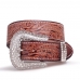 Cinto Country de Couro Feminino Boiadeira Detalhe Cruz Fivela Strass Redonda Prata Estiloso Rodeio