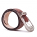 Cinto Country de Couro Feminino Boiadeira Detalhe Cruz Fivela Strass Redonda Prata Estiloso Rodeio