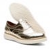 Sapato Oxford Feminino Metalizado Com Cadarço Casual Salto Baixo Palmilha EVA
