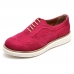 Sapato Oxford Feminino Camurça Com Cadarço Casual Salto Baixo Palmilha EVA