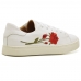 Tenis Casual Feminino Couro Detalhe Flores Forrado Cano Curto Com Cadarço Esportivo Caminhada