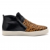 Tenis Bota Casual Feminino Couro Cano Medio Ziper Estampado Palmilha Conforto Academia