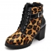 Bota de Couro Animal Print Feminina Onça Palmilha Conforto Bico Redondo