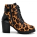 Bota de Couro Animal Print Feminina Onça Palmilha Conforto Bico Redondo