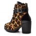 Bota de Couro Animal Print Feminina Onça Palmilha Conforto Bico Redondo