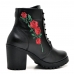 Bota Coturno Couro Feminino Detalhe Floral Lateral Salto Bloco Medio Moderna