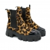 Bota Chelsea Tratorada Feminina Couro Animal Print Onça Plataforma Confortavel Dia a Dia