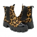 Bota Chelsea Tratorada Feminina Couro Animal Print Onça Plataforma Confortavel Dia a Dia