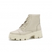 Bota Coturno Militar de Couro Feminina Plataforma Cano Medio Cadarço Palmilha Conforto Macia
