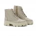 Bota Coturno Militar de Couro Feminina Plataforma Cano Medio Cadarço Palmilha Conforto Macia